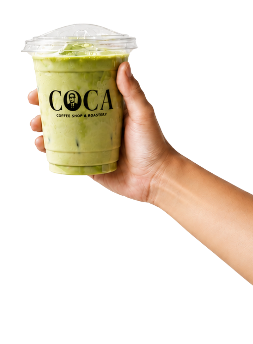 Hand holding a Kopi Babah Kacamata iced coffee cup